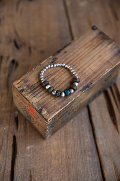 The Heron | Hubei Turquoise & Sterling Pearl Stretch Bracelet