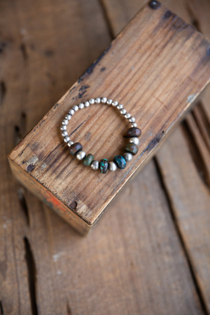 The Heron | Hubei Turquoise & Sterling Pearl Stretch Bracelet