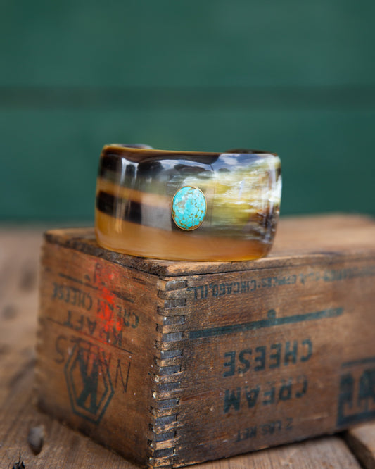 The Abdul | Buffalo Horn & Blue Nishapur Turquoise Cuff
