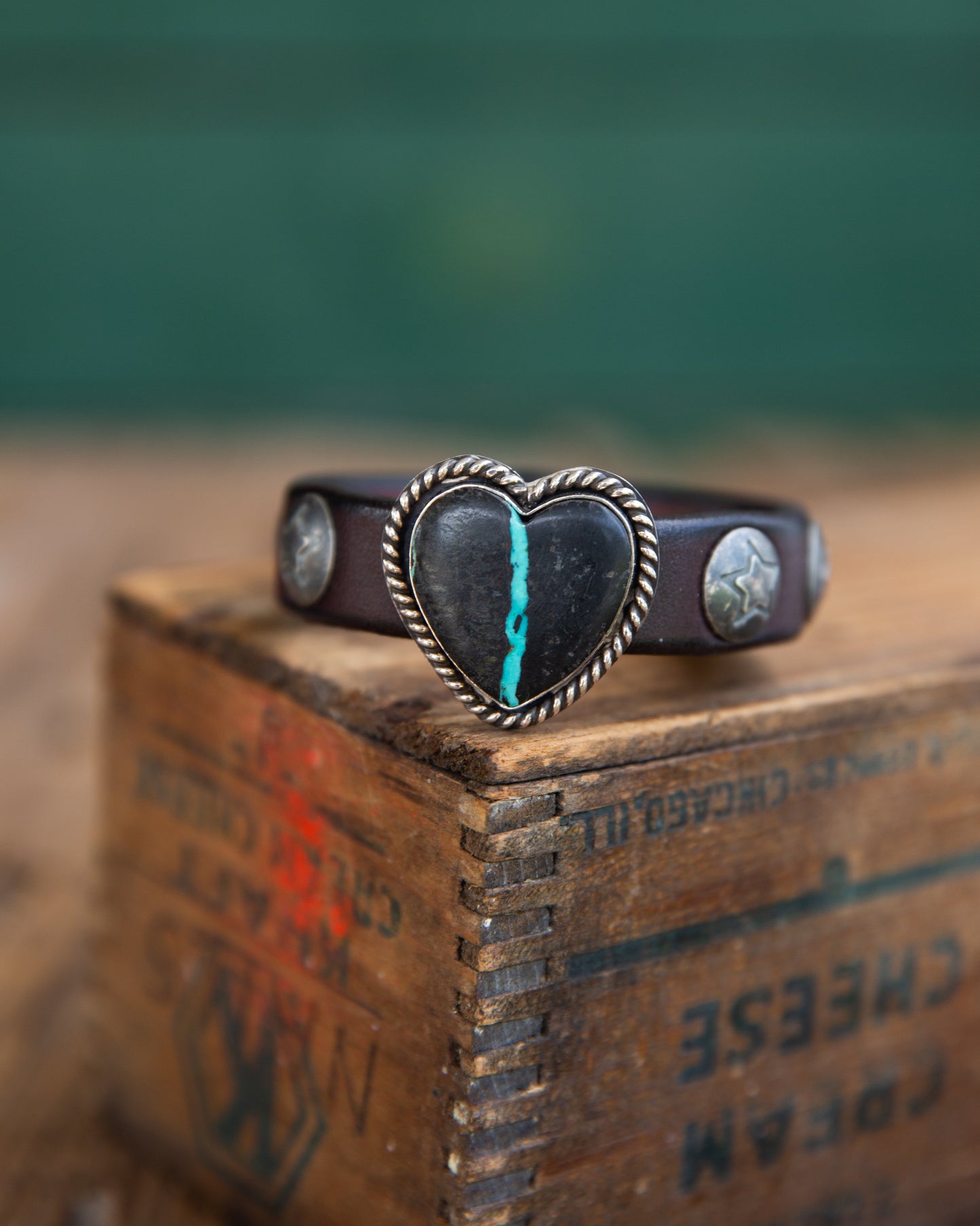 The Cordele | Handmade Hubei Turquoise Leather Heart Cuff