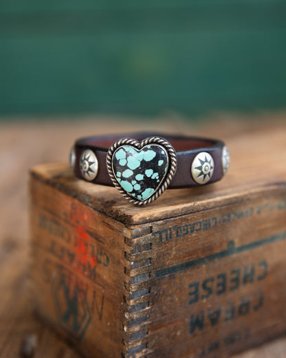 The Ocoee | Handmade Hubei Turquoise Heart Leather Bracelet
