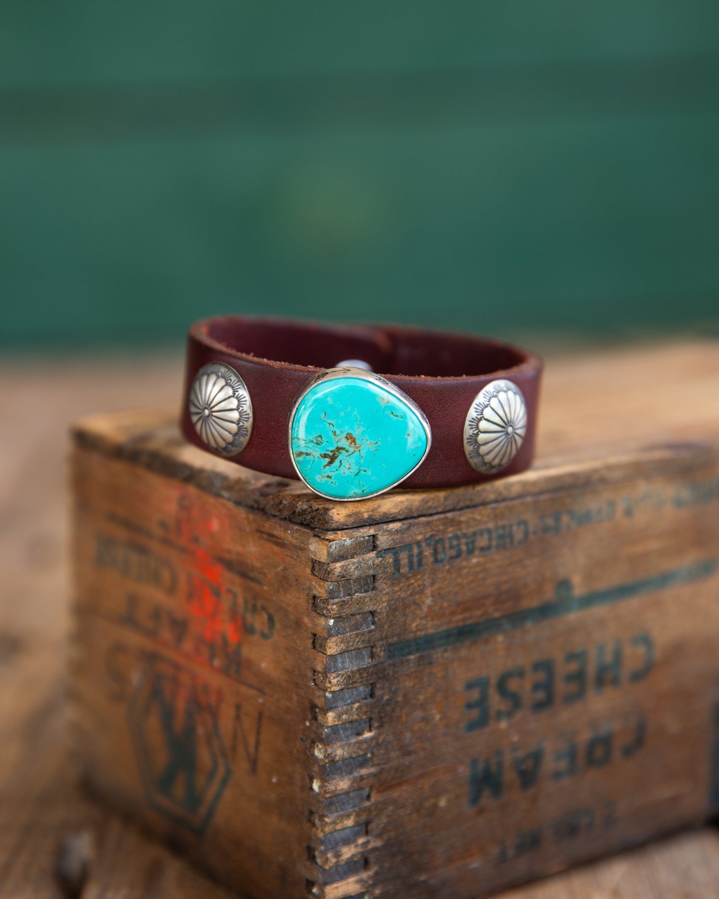 The Brookings | Handmade Pilot Mountain Turquoise Leather Cuff