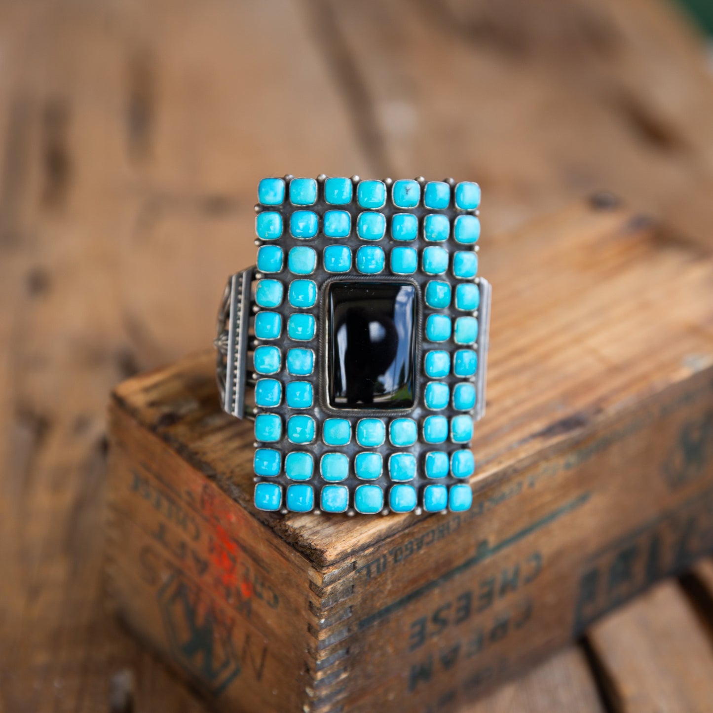 The Mega | Kingman Turquoise & Black Onyx Cuff by Freddie Maloney