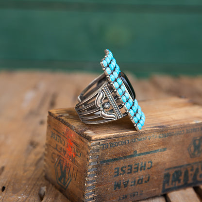 The Mega | Kingman Turquoise & Black Onyx Cuff by Freddie Maloney