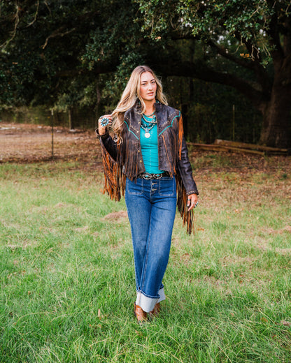 The Mika | Fringe & Stud Leather Jacket