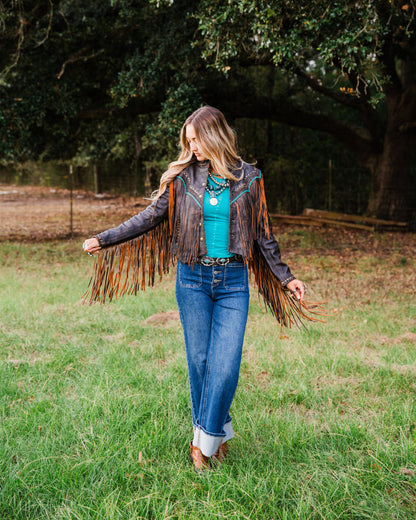 The Mika | Fringe & Stud Leather Jacket
