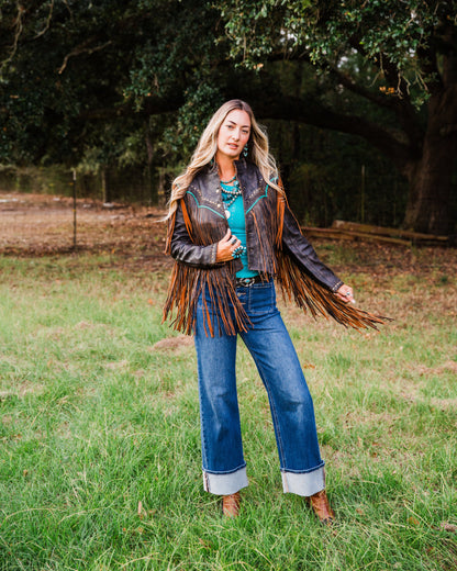 The Mika | Fringe & Stud Leather Jacket