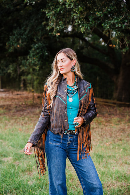 The Mika | Fringe & Stud Leather Jacket