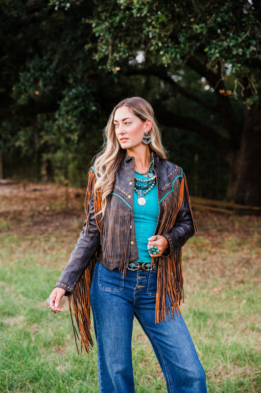 The Mika | Fringe & Stud Leather Jacket