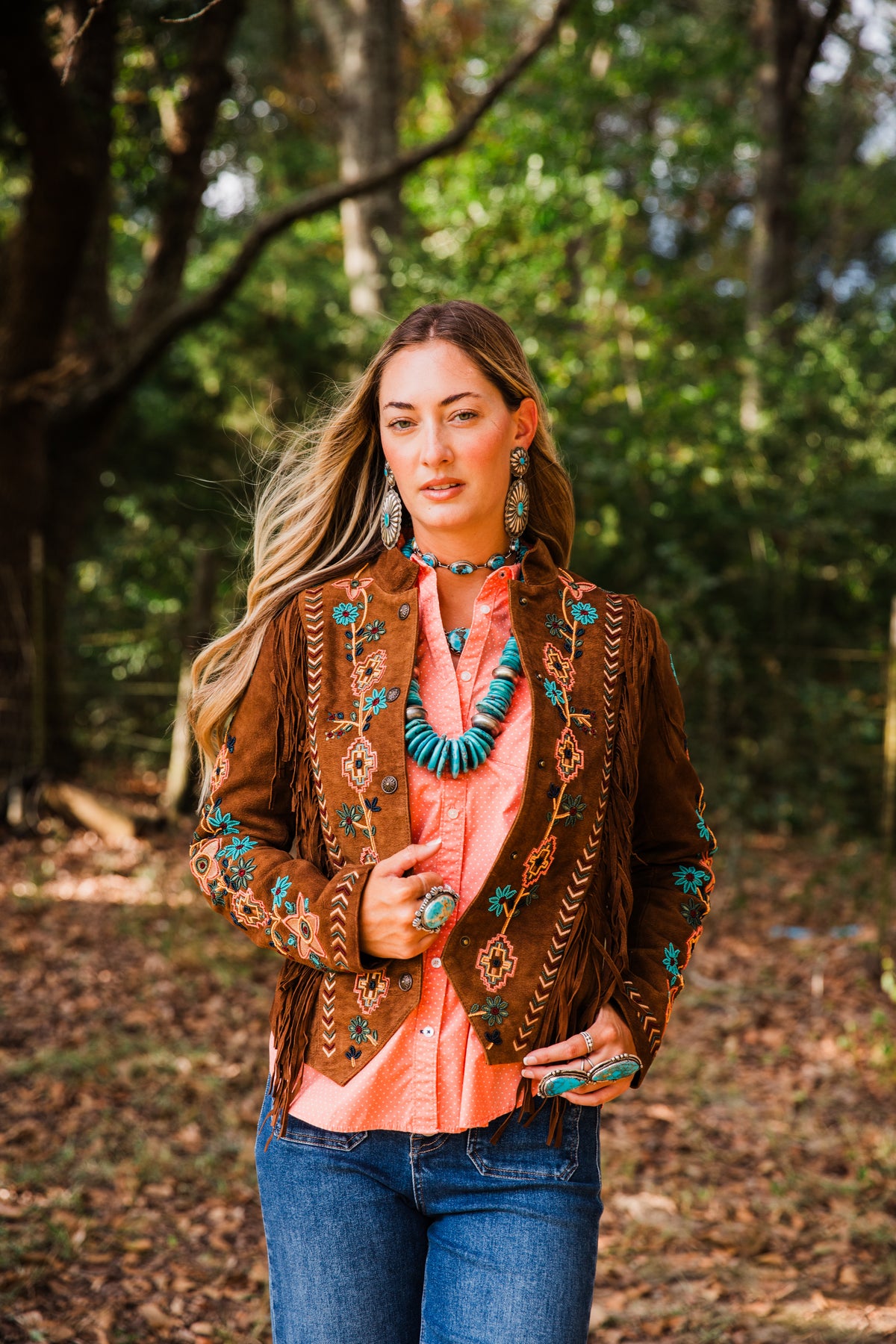 The Shasta | Brown Suede Fringe Jacket with Embroidery and Beaded Trim