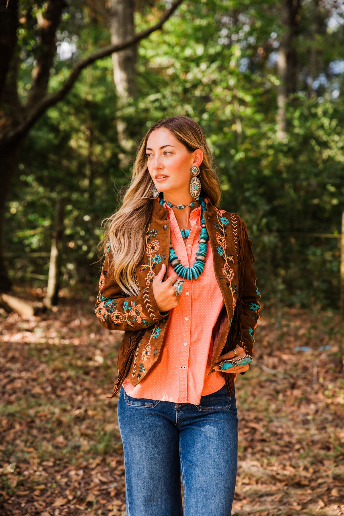 The Shasta | Brown Suede Fringe Jacket with Embroidery and Beaded Trim