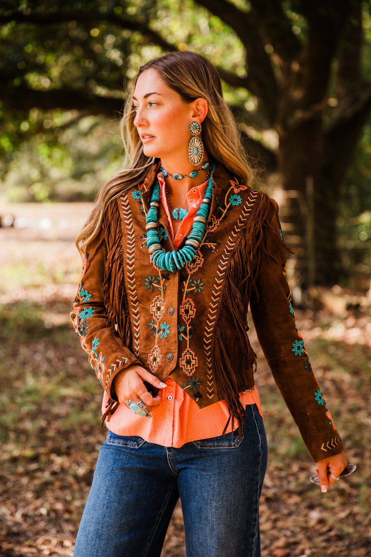 The Shasta | Brown Suede Fringe Jacket with Embroidery and Beaded Trim