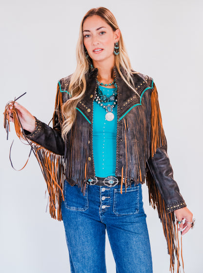 The Mika | Fringe & Stud Leather Jacket