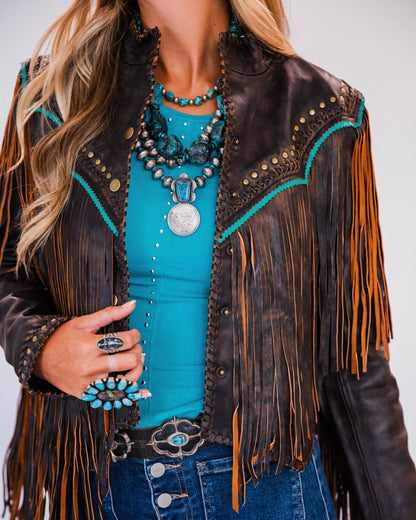The Mika | Fringe & Stud Leather Jacket