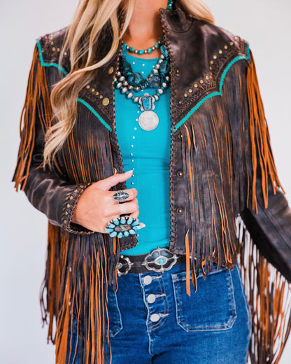 The Mika | Fringe & Stud Leather Jacket