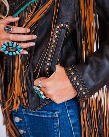 The Mika | Fringe & Stud Leather Jacket