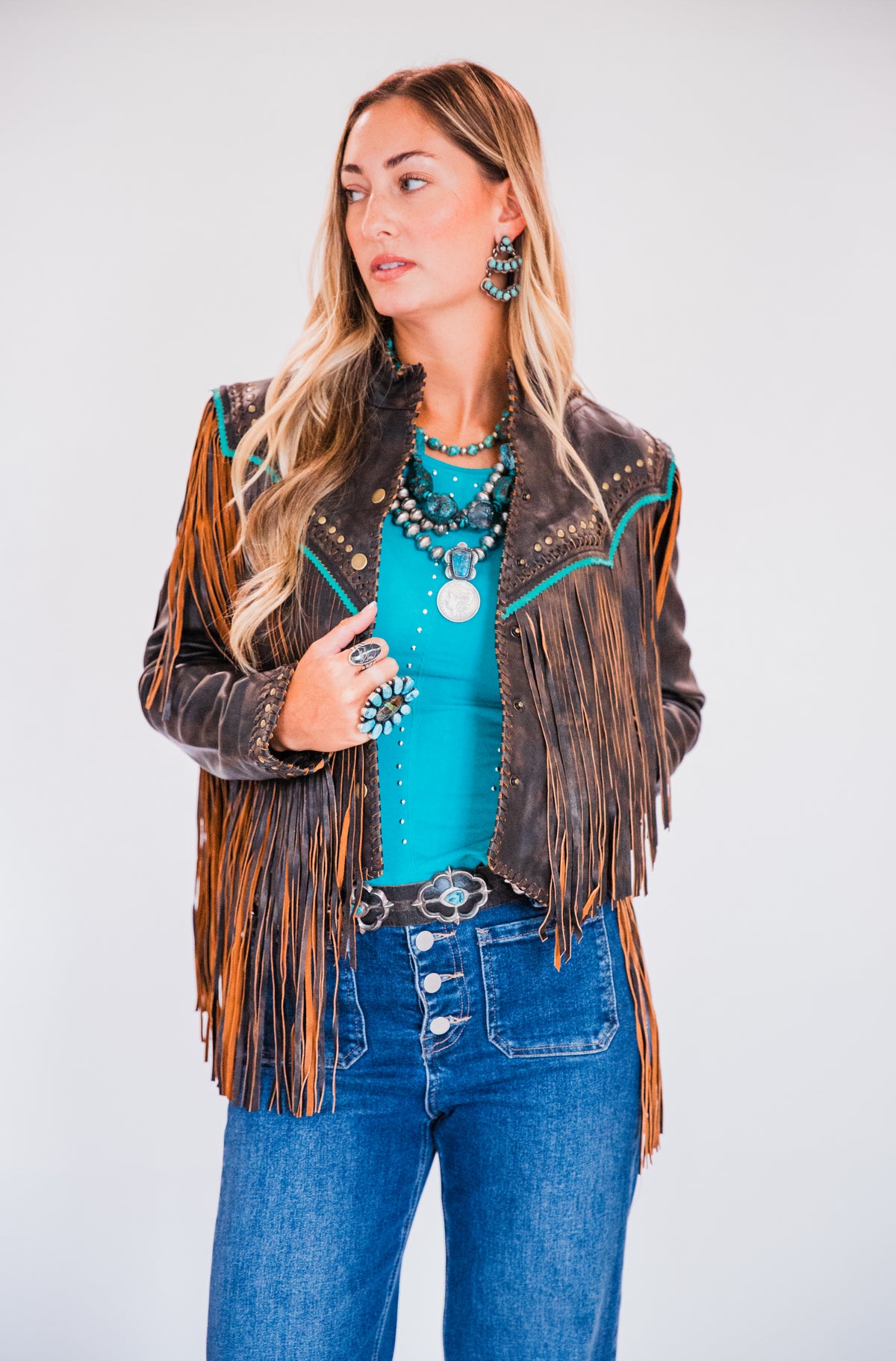 The Mika | Fringe & Stud Leather Jacket