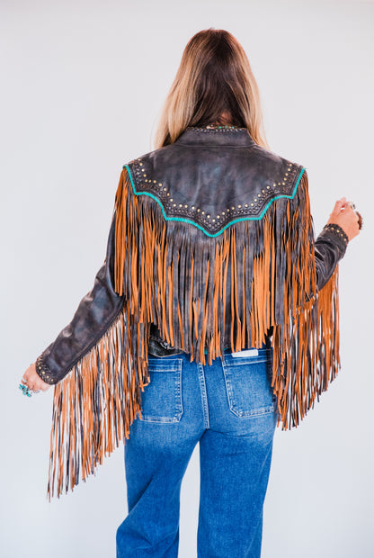 The Mika | Fringe & Stud Leather Jacket