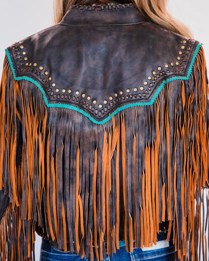 The Mika | Fringe & Stud Leather Jacket