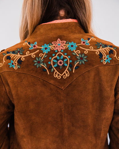 The Shasta | Brown Suede Fringe Jacket with Embroidery and Beaded Trim