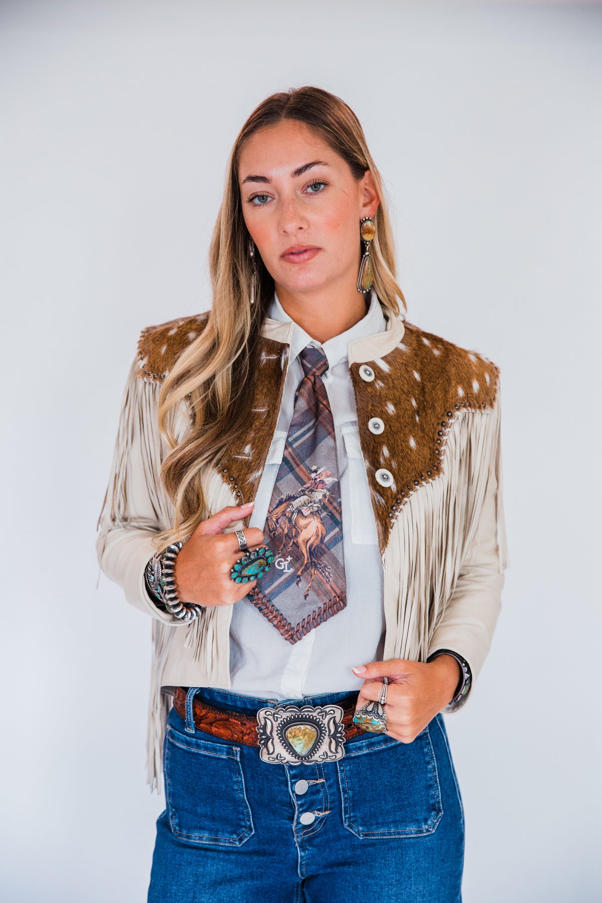 The Pomona | Axis Deer & Cream Leather Fringe Jacket