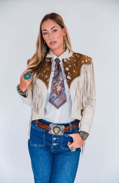 The Pomona | Axis Deer & Cream Leather Fringe Jacket
