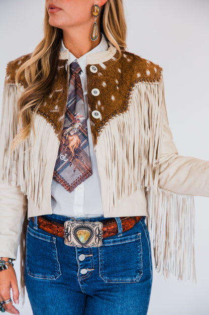 The Pomona | Axis Deer & Cream Leather Fringe Jacket