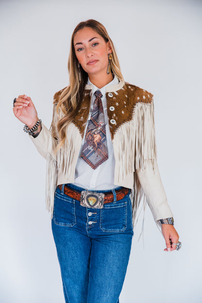 The Pomona | Axis Deer & Cream Leather Fringe Jacket