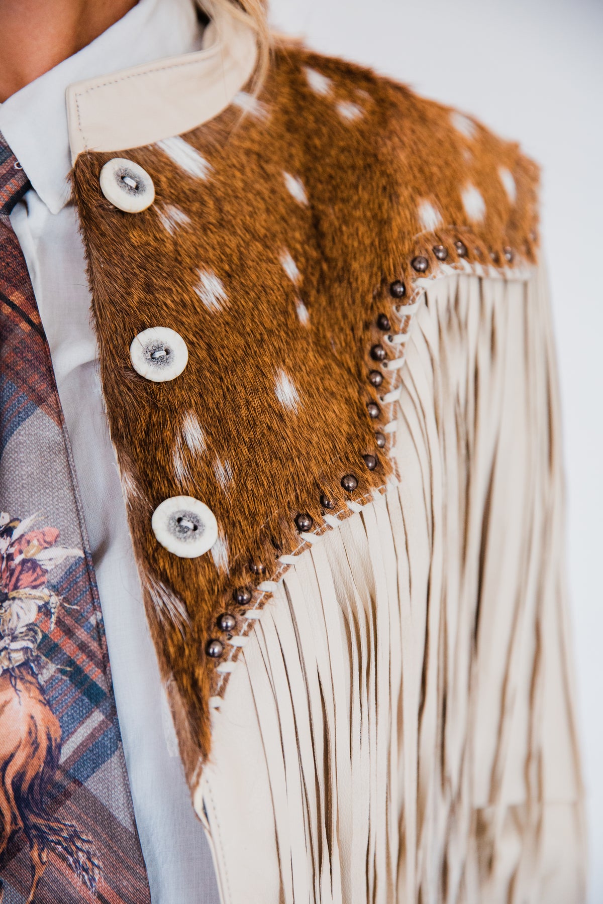 The Pomona | Axis Deer & Cream Leather Fringe Jacket
