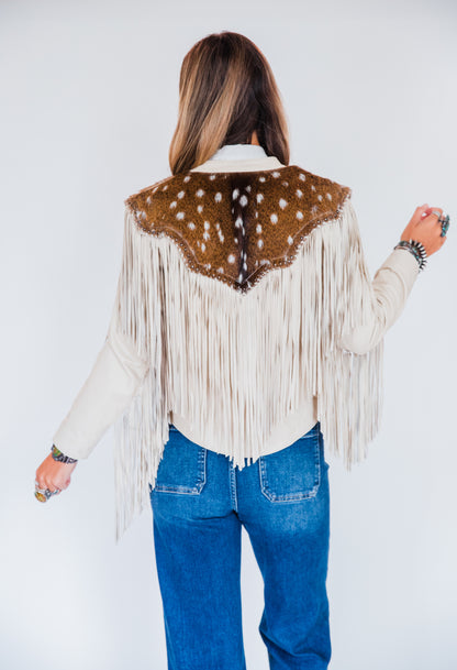 The Pomona | Axis Deer & Cream Leather Fringe Jacket