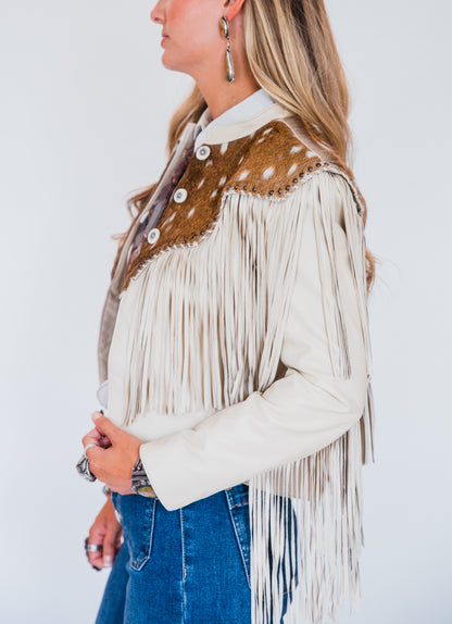 The Pomona | Axis Deer & Cream Leather Fringe Jacket