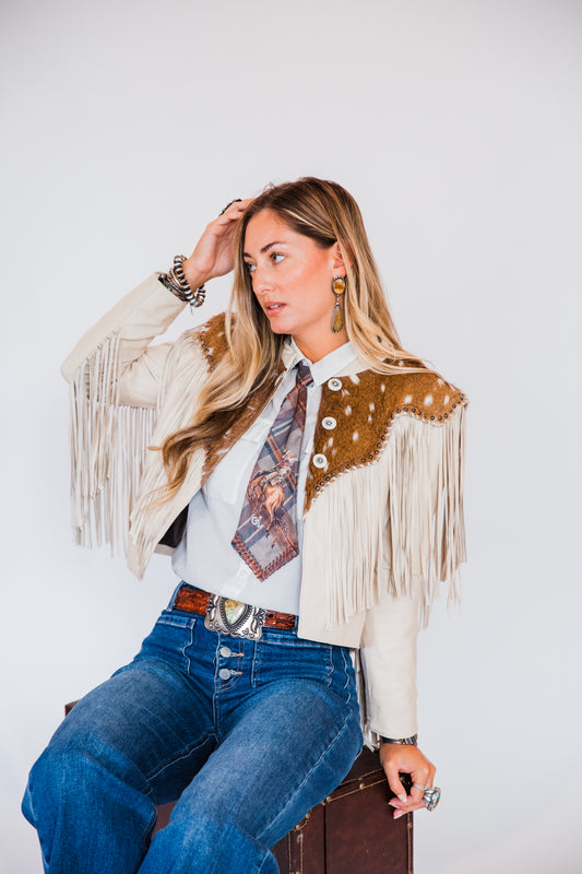 The Pomona | Axis Deer & Cream Leather Fringe Jacket