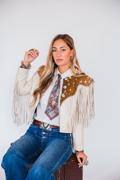 The Pomona | Axis Deer & Cream Leather Fringe Jacket
