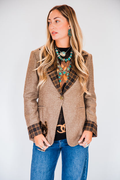 The Bergen | Embroidered Brown Tweed & Plaid Blazer