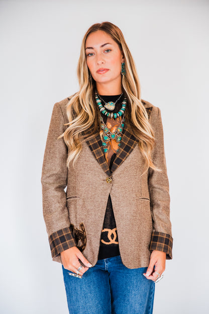 The Bergen | Embroidered Brown Tweed & Plaid Blazer