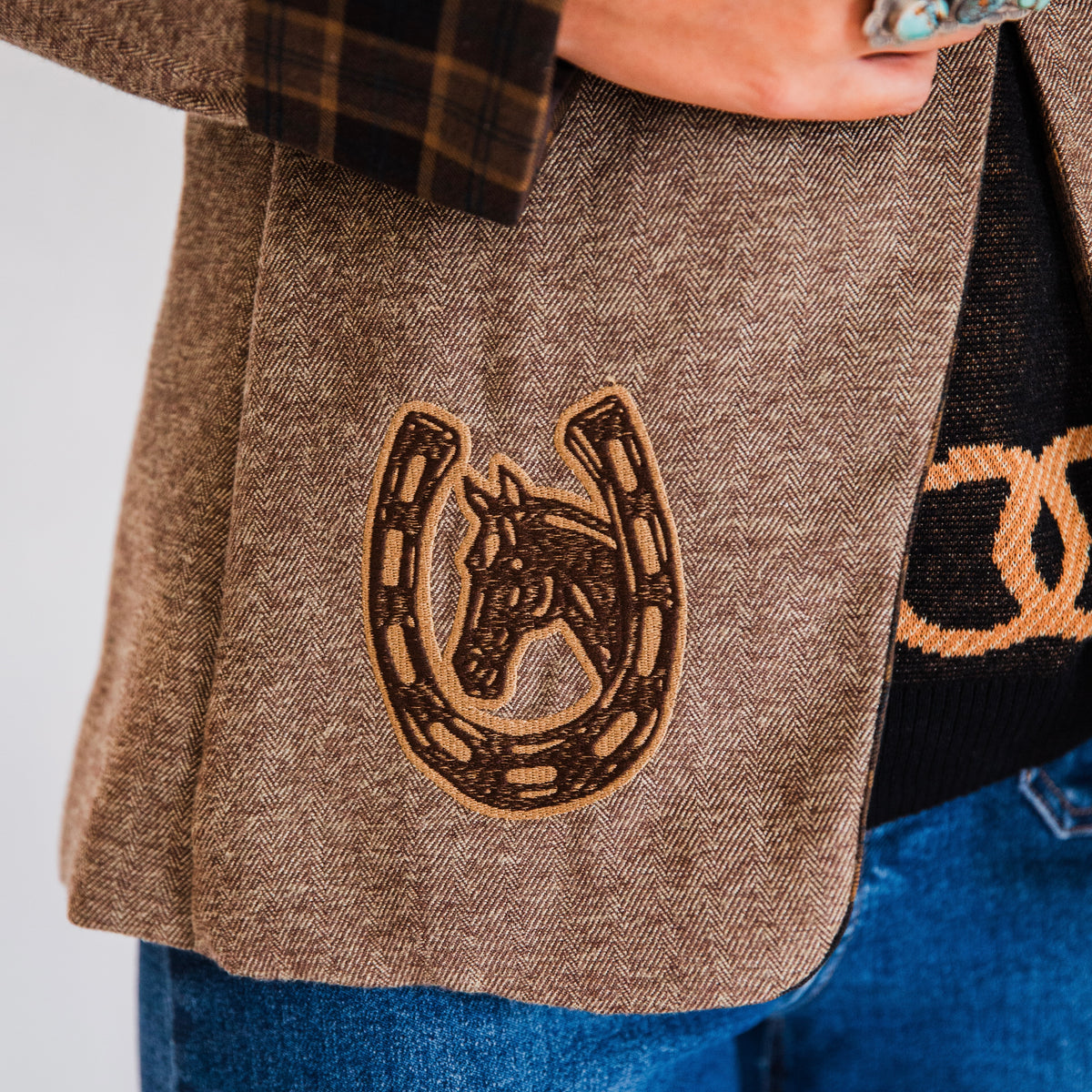 The Bergen | Embroidered Brown Tweed & Plaid Blazer