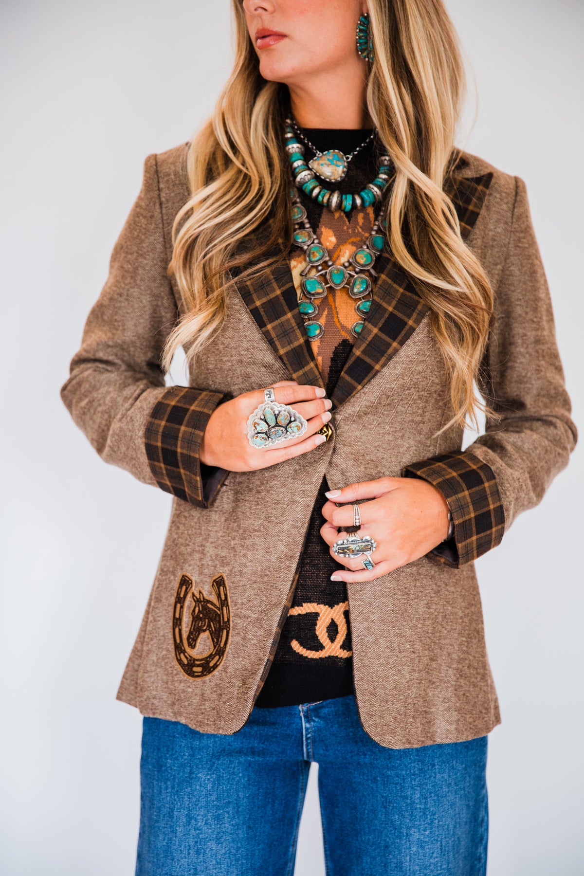 The Bergen | Embroidered Brown Tweed & Plaid Blazer