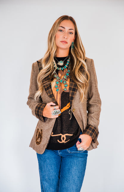 The Bergen | Embroidered Brown Tweed & Plaid Blazer