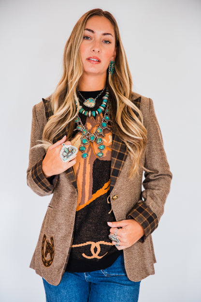 The Bergen | Embroidered Brown Tweed & Plaid Blazer