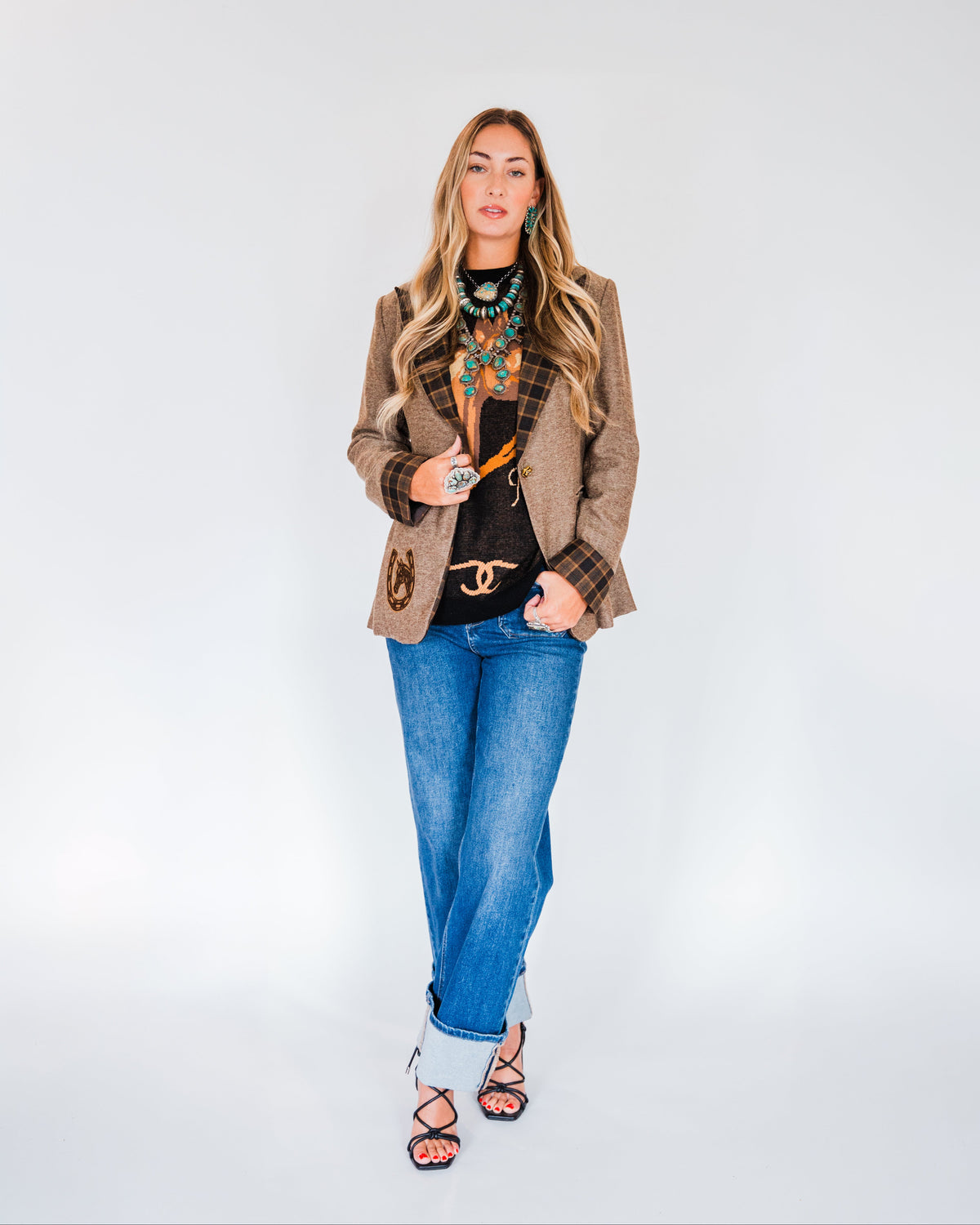 The Bergen | Embroidered Brown Tweed & Plaid Blazer