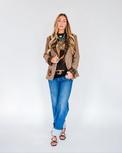 The Bergen | Embroidered Brown Tweed & Plaid Blazer