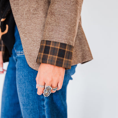 The Bergen | Embroidered Brown Tweed & Plaid Blazer