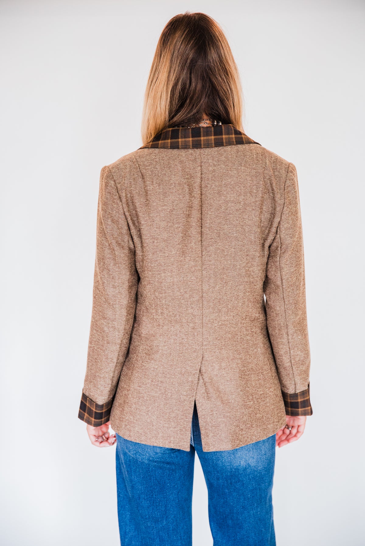 The Bergen | Embroidered Brown Tweed & Plaid Blazer