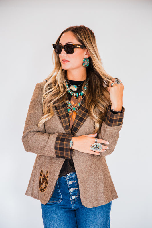 The Bergen | Embroidered Brown Tweed & Plaid Blazer
