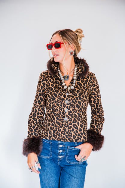 The Dawkins | Cheetah Print Jacket with Faux Fur Trim