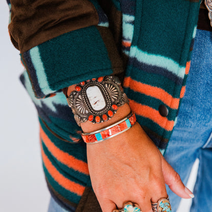 The Asherton | Vintage Red Spiny and Turquoise Inlay Cuff