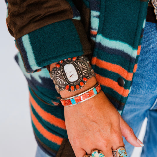The Asherton | Vintage Red Spiny and Turquoise Inlay Cuff