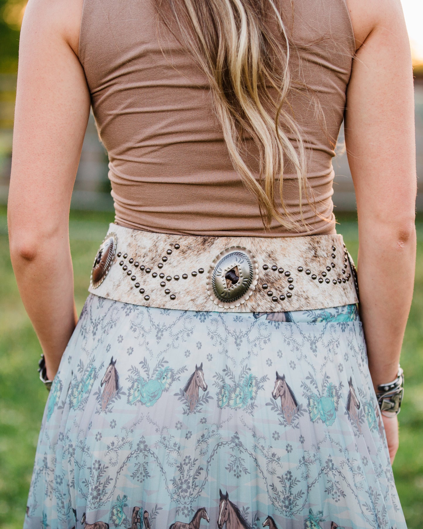 The Rosen Cowhide Concho Belt