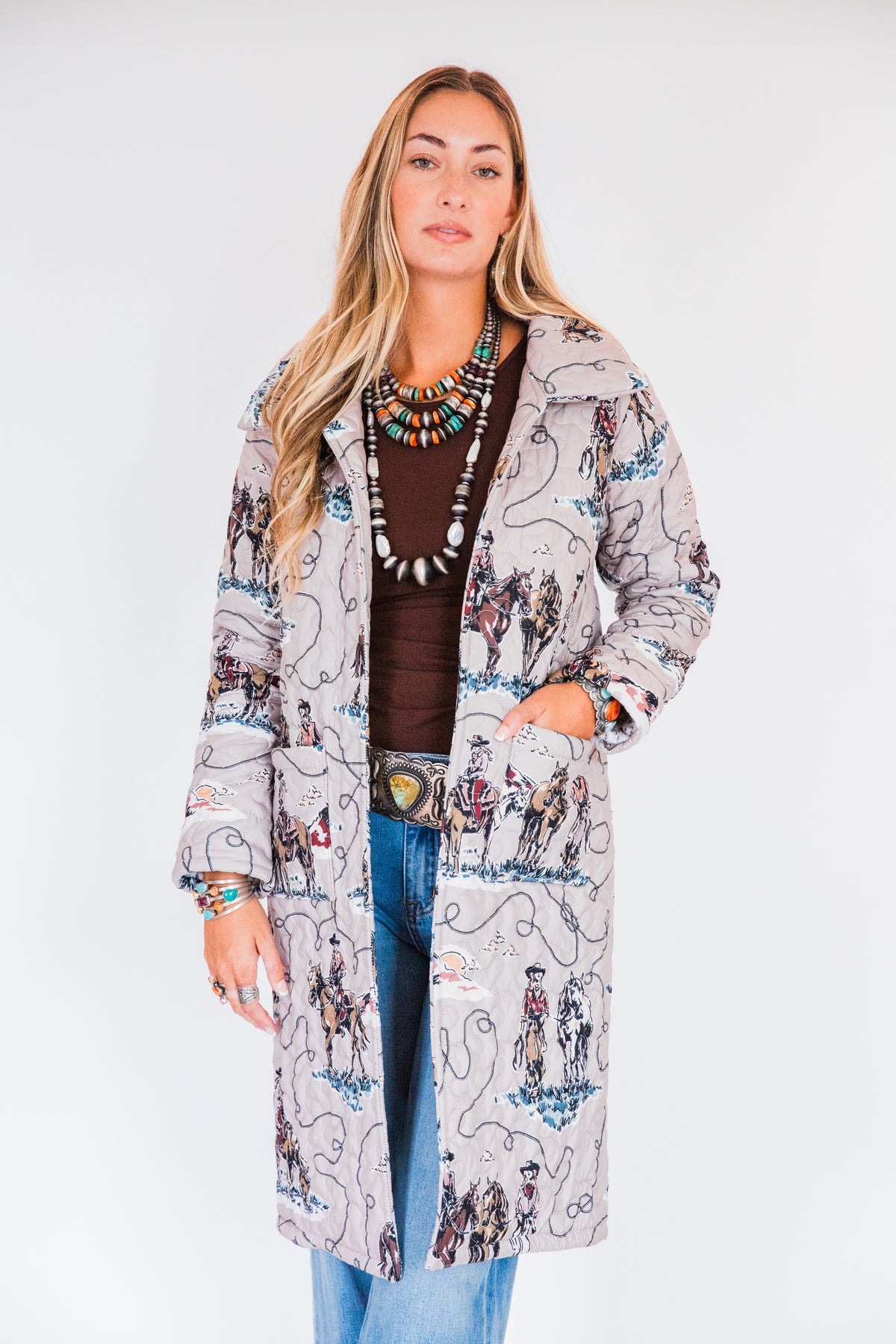 The Imani | Long Quilted Western Graphic Jacket