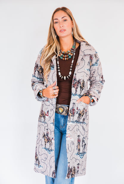 The Imani | Long Quilted Western Graphic Jacket